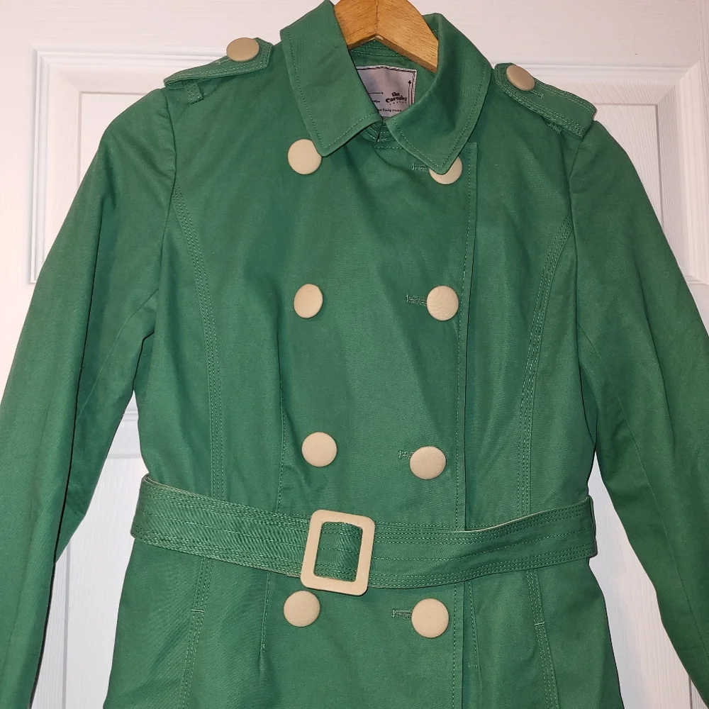 The Carnaby London Trench Coat Women's Size Medium Green Tan Classic‎